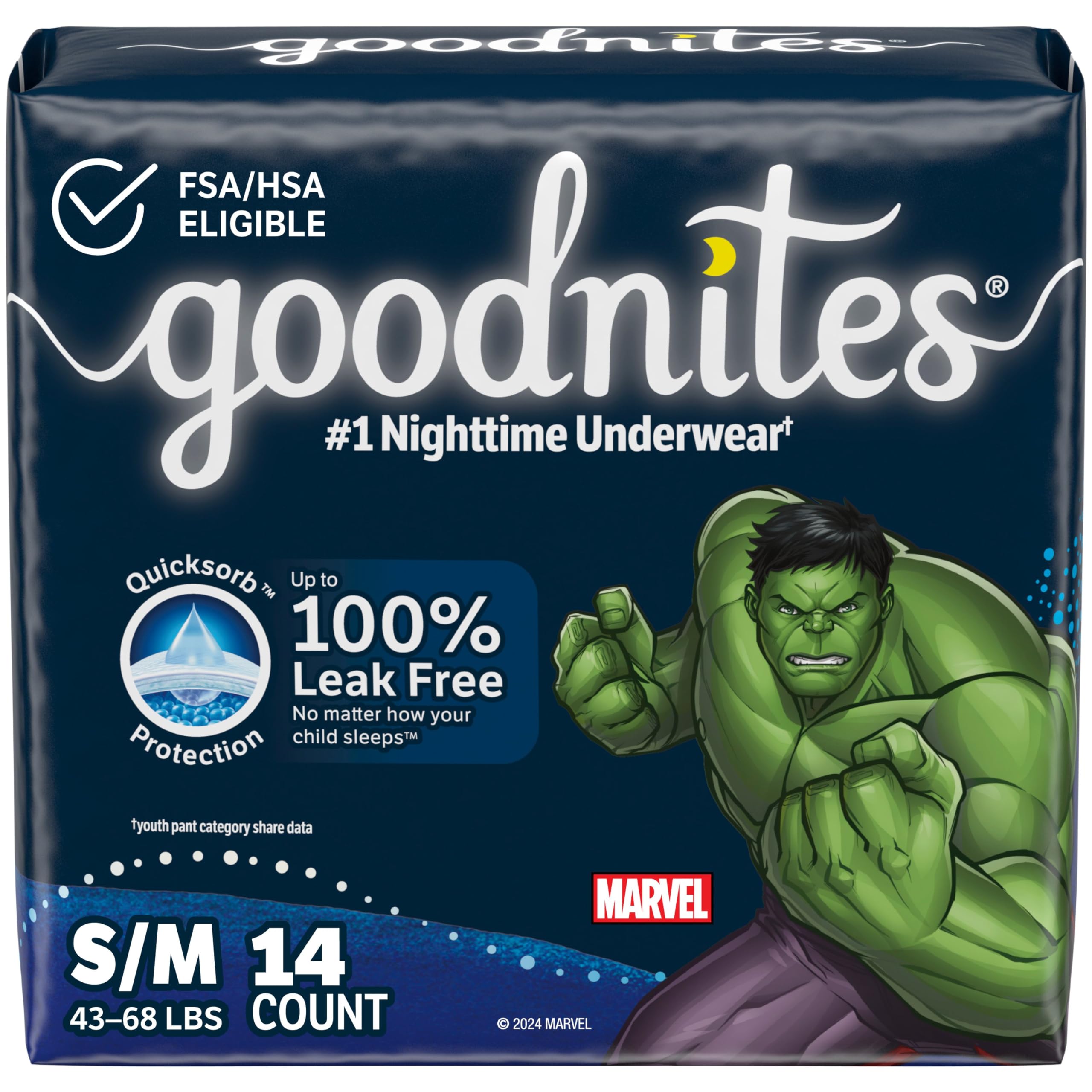 Goodnites Boys Nighttime Bedwetting Underwear, Size S/M (43-68 lbs), 14 Ct, Packaging May Vary