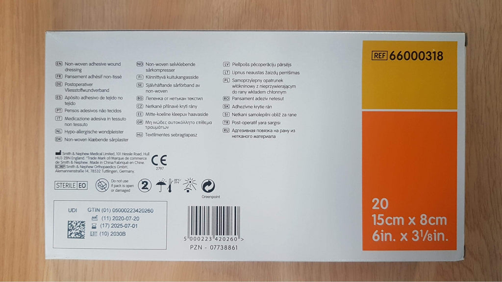 Smith & Nephew Adhesive Dressing Primapore 6 X 3 1/8 Polyester Rectangle Tan Sterile (#66000318, Sold Per Pack)