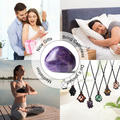 YATOJUZI 1.6''-2'' Amethyst Natural Crystals and Healing Stones Worry Stones Amethyst Stone Polished Rocks Purple Gemstones Palm