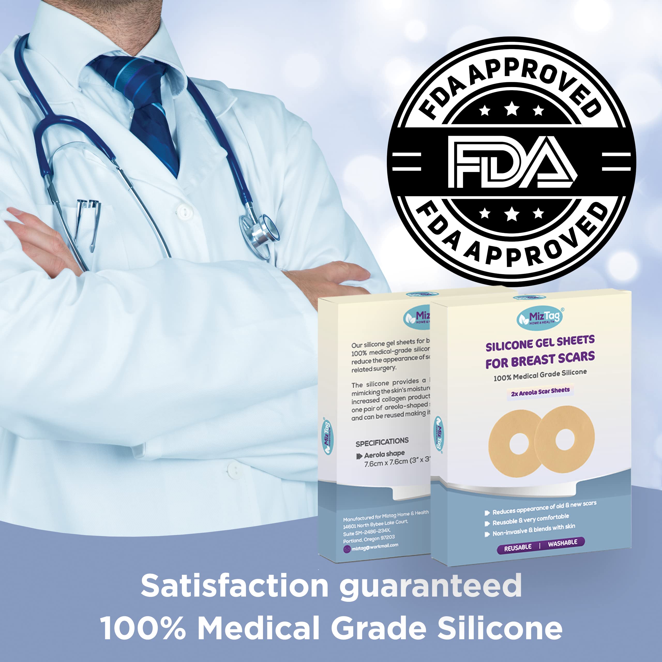 Areola Silicone Scar Sheets - Breast Surgery Recovery Supplies - Reusable and Comfortable Under Post-Op Bra (2 PCS)