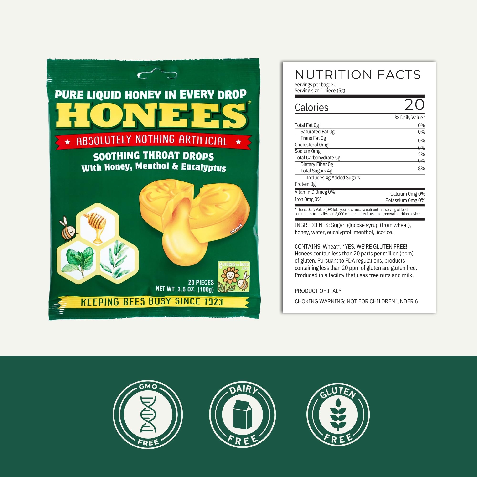 Honees Honey Filled Drops, Variety Pack (Honey and Honey Lemon)-Natural Sore Throat Relief - Throat Lozenges, Nothing Artificial