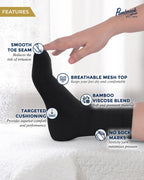 Pembrook Bamboo Viscose Diabetic Socks for Women & Men - 6 Pairs Ankle Socks for Swollen Feet | Neuropathy Socks | Ankle Neuropa