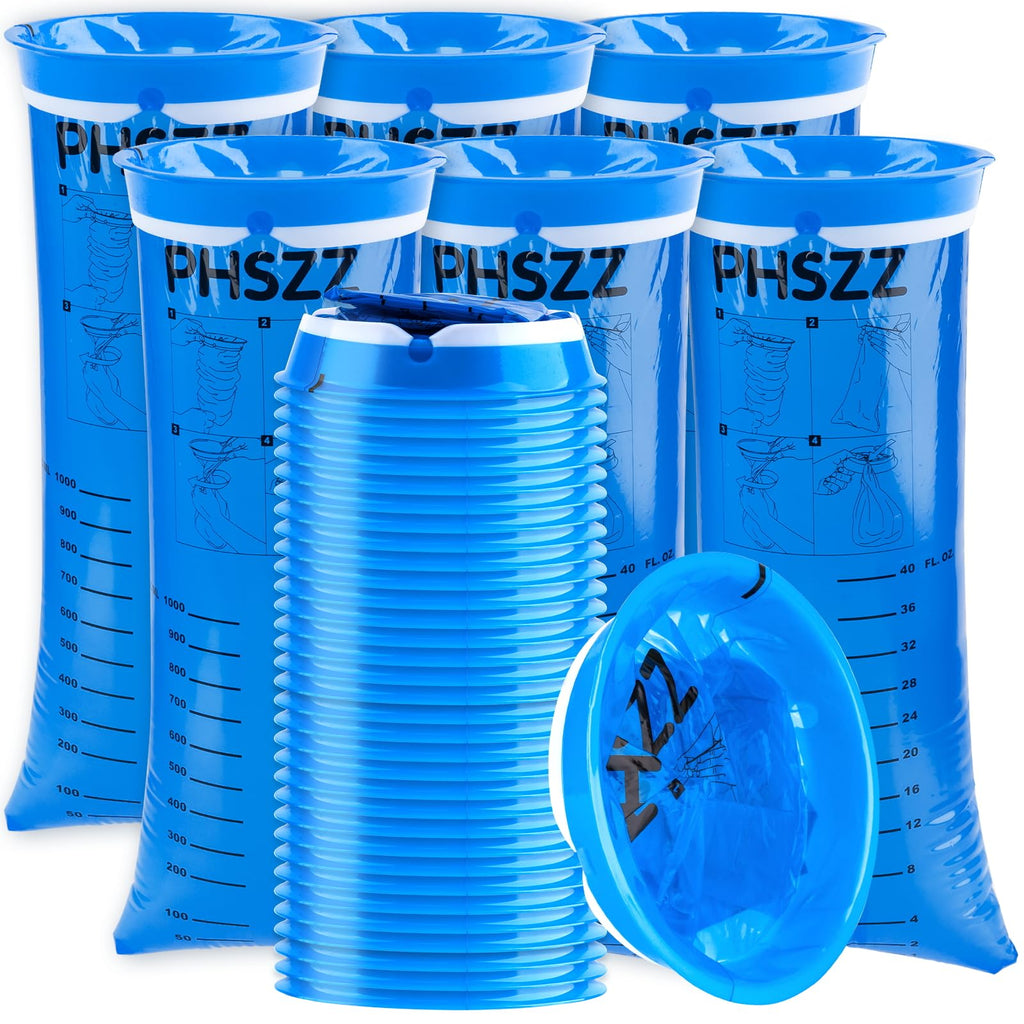 PHSZZ 40 Pack Vomit Bags Disposable, Leak Resistant Barf Bags, Portable Blue Vomit Bag, 1000 Ml Emesis Puke Throw Up Nausea Moti
