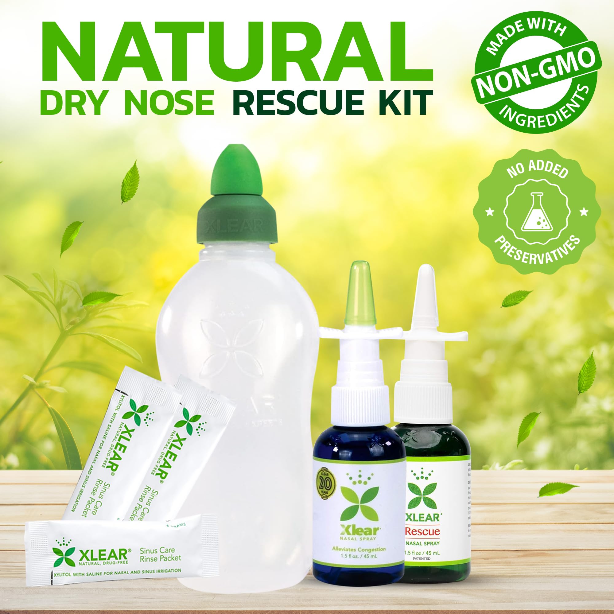 Xlear Dry Nose Relief Kit, All Day Dry Nose Rescue Kit Including Xlear Nasal Spray with Xylitol, Xlear Rescue Nasal Spray, Xlear