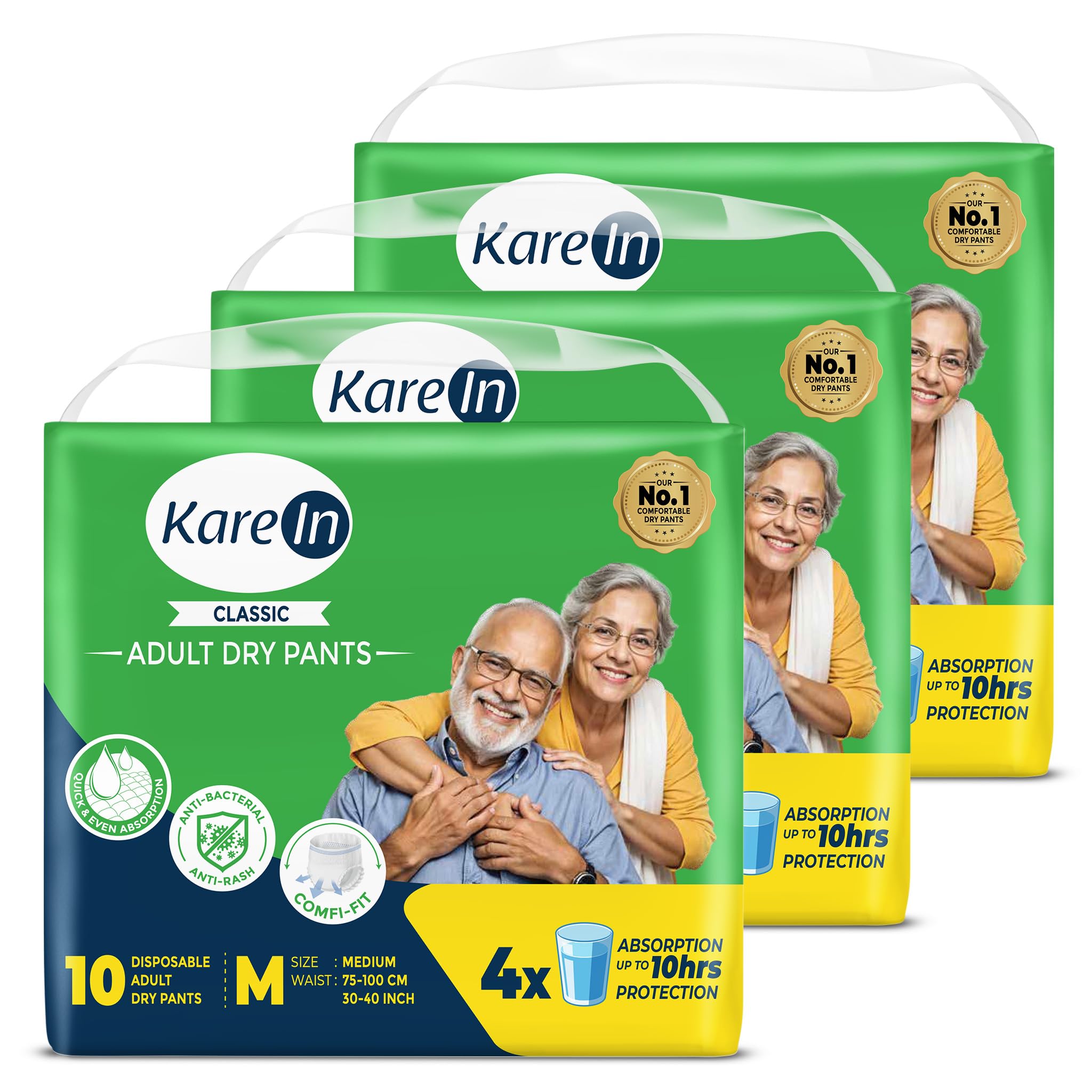 Karein Classic Adult Diaper Pant M Size, Medium, Waist (75100 Cm 3040), 30 Unit, Long Protection Hour, Unisex, Quick & Even 