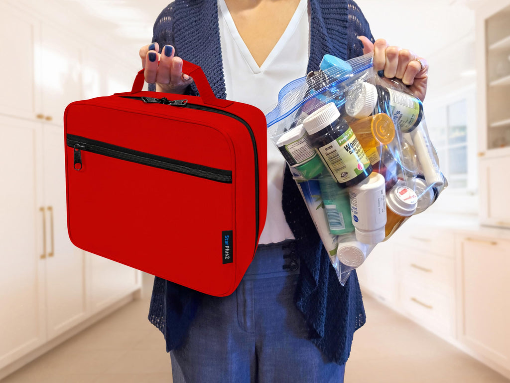 StarPlus2 Large Padded Pill Bottle Organizer, Medicine Bag, Case, Carrier for Medications, Vitamins, and Medical Supplies with F