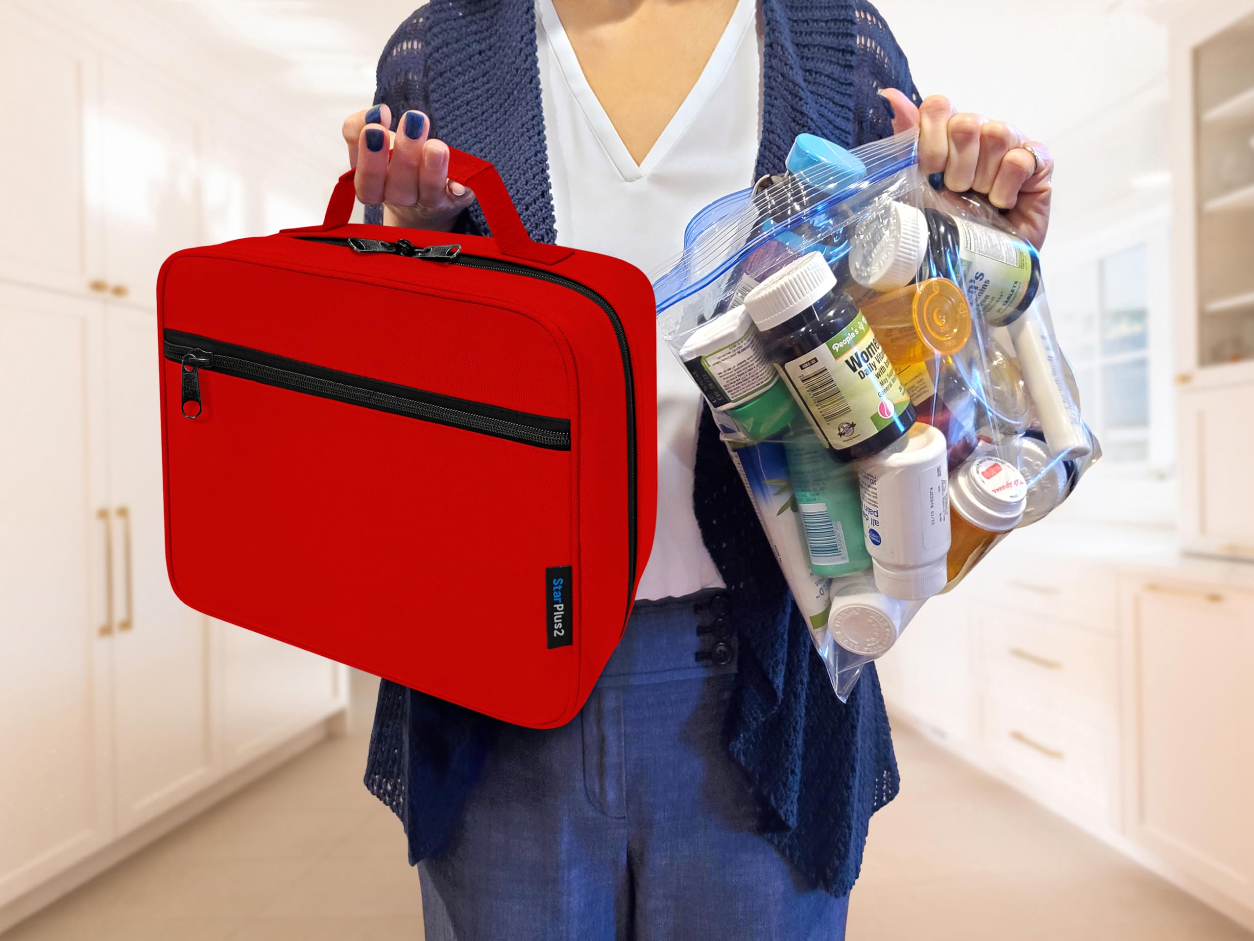 StarPlus2 Large Padded Pill Bottle Organizer, Medicine Bag, Case, Carrier for Medications, Vitamins, and Medical Supplies with F