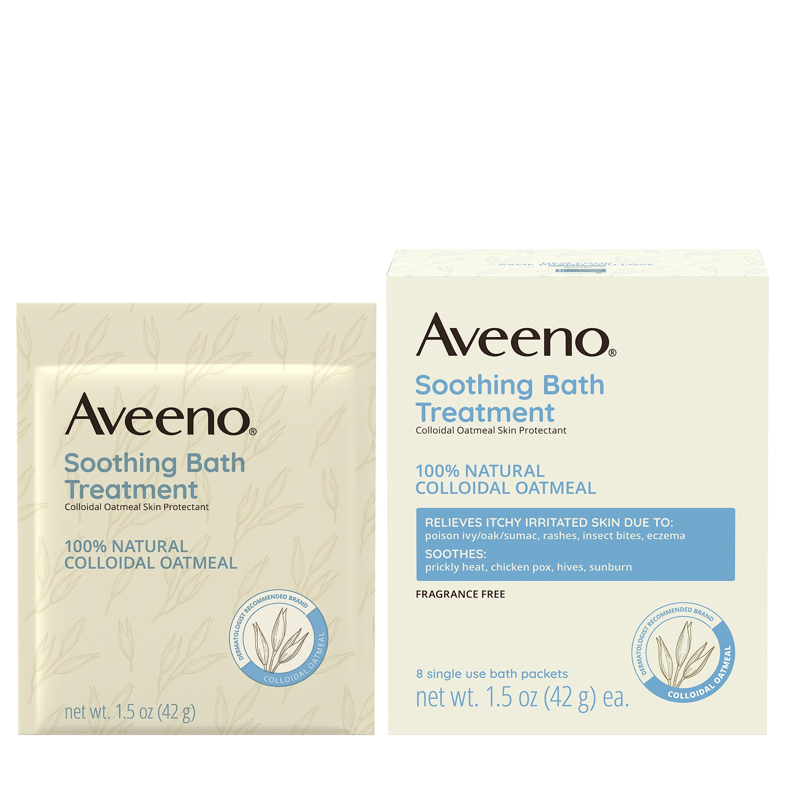Aveeno Fragrance Free Soothing Bath Treatment, 100% Natural Colloidal Oatmeal, Sensitive Skin Bath Soak for Relief of Dry, Itchy