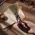 RENEMEGO Crystal Witch Altar Broom - Handmade Magic Witch Broomstick with Amethyst Natural Healing Crystals Stones Hexagonal Poi