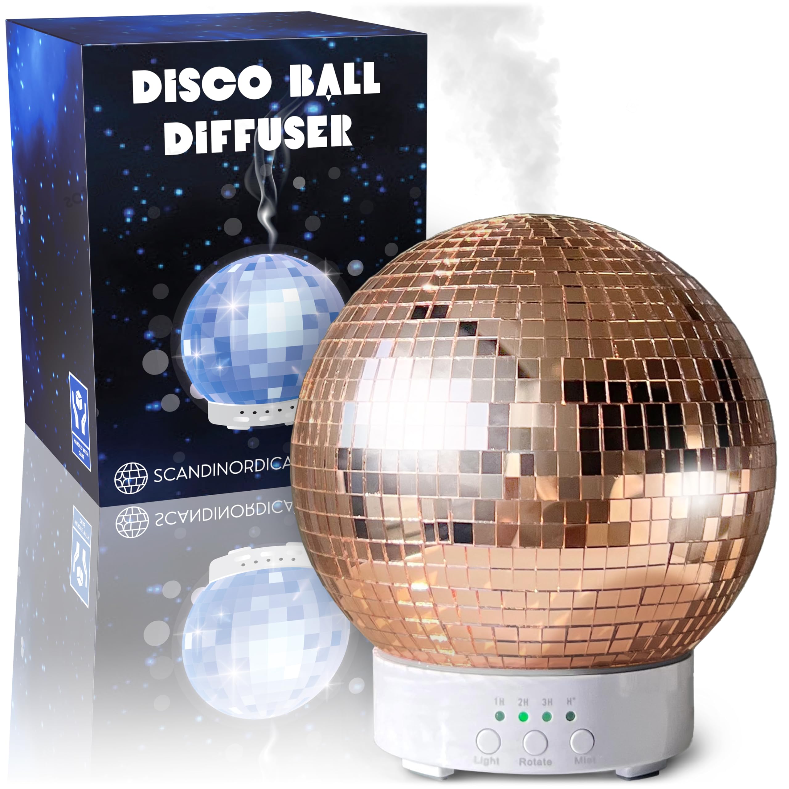 Disco Ball Diffuser Rotating - 300 ML Oil Diffuser Essential Oils, Quiet Oil Diffusers, Night Light and Timer, Disco Ball Table 