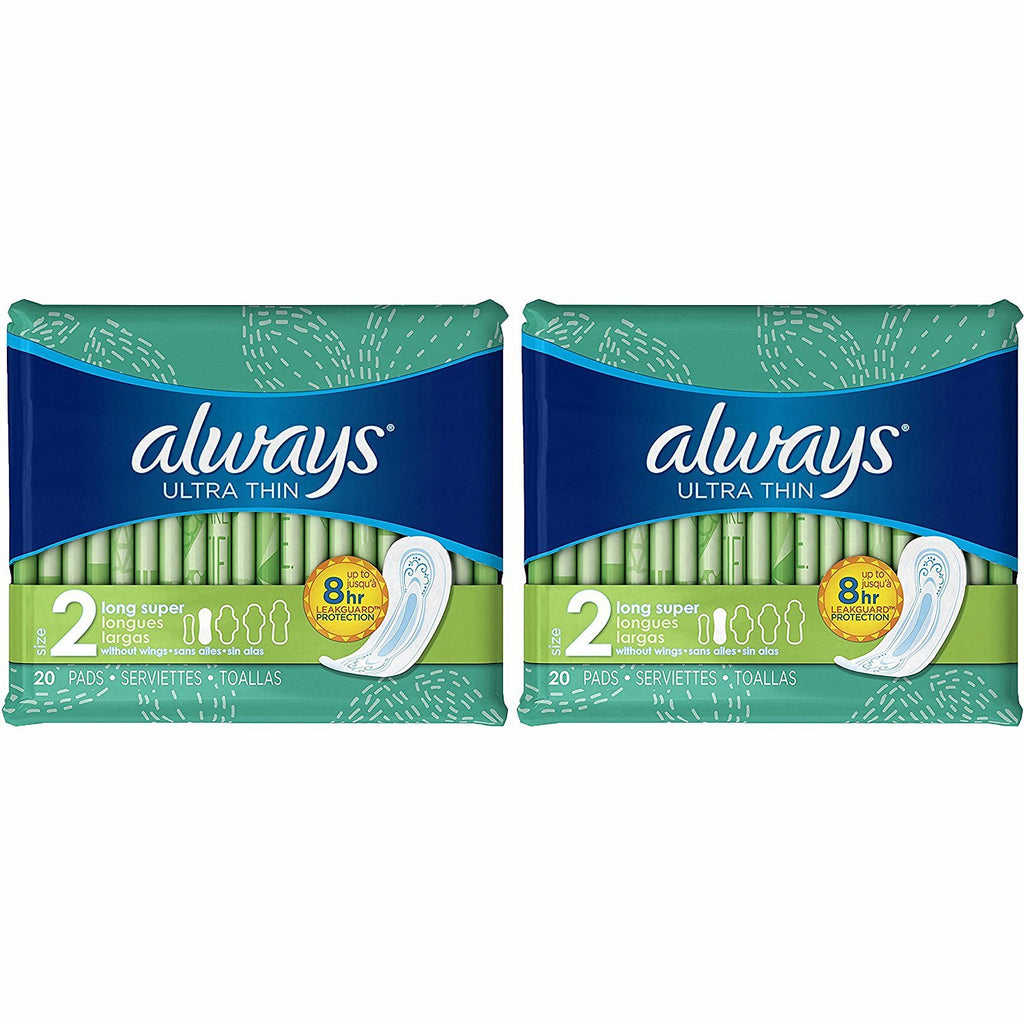 Always Ultra Thin Long Super Pads, 20 Count, (Pack of 2)