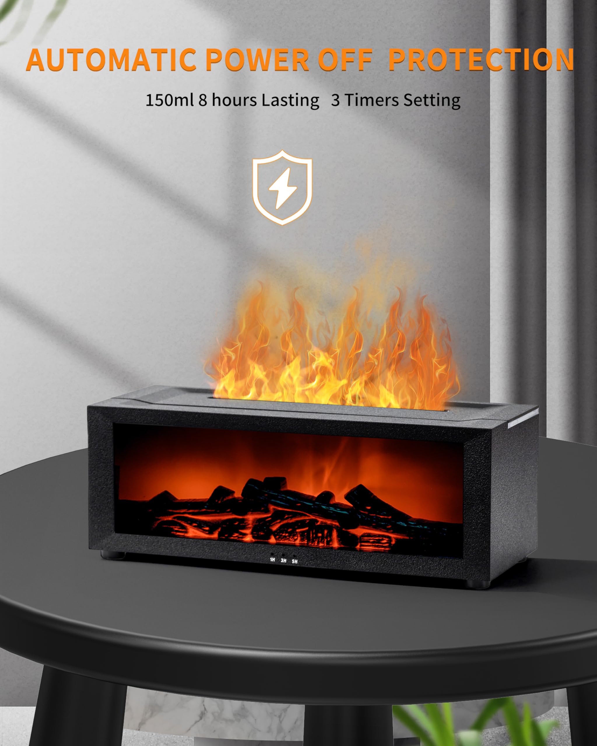 Flame Fireplace Diffuser Ultrasonic Essential with Remote Oil Aromatherapy 150ML Cool Mist Humidifier with Multiple Mist Mode, T