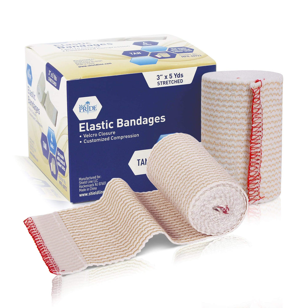 MED PRIDE 3in Elastic Bandage with Velcro Closure - Self Closure Compression Wrap for Knee, Ankle, Wrist - Latex Free (3x180 Inc