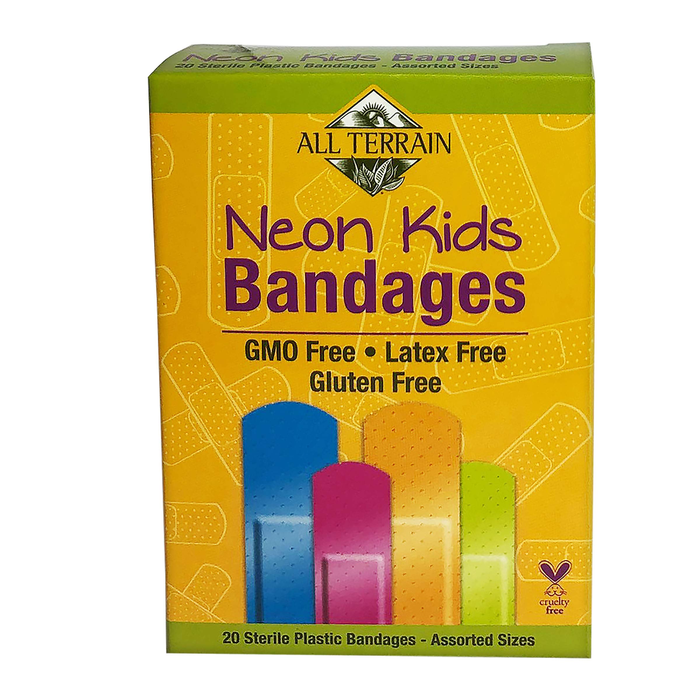 All Terrain Kids Neon Bandages, Latex-Free, Fun Neon Colors, 20 Sterile Bandages - Assorted Sizes