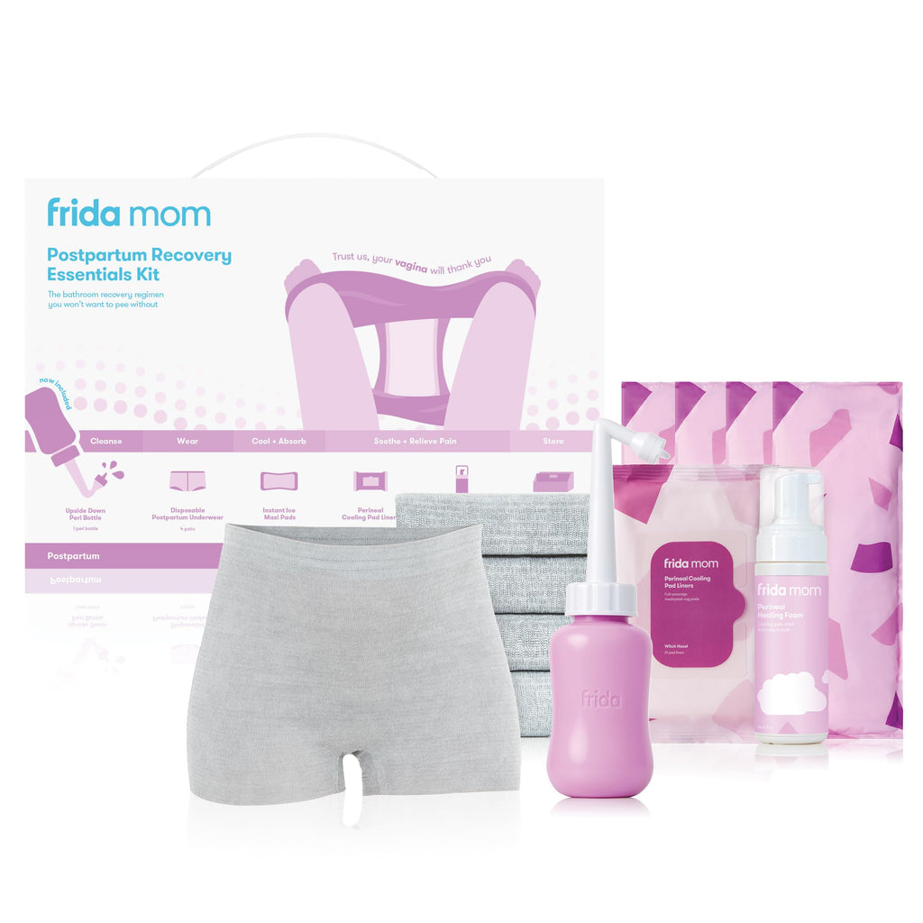 Frida Mom Postpartum Recovery Essentials Kit, Includes Disposable Underwear, Instant Ice Maxi Pads, Perineal Healing Foam, Perin