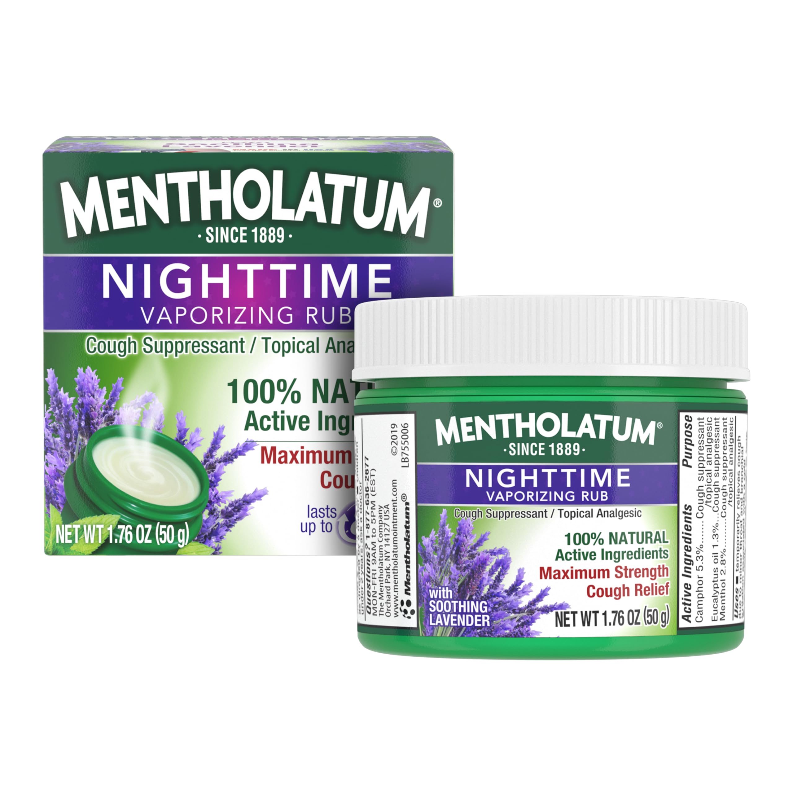 Mentholatum Nighttime Vaporizing Rub with soothing Lavender essence, 1.76 oz. (50 g) - 100% Natural Active Ingredients for Maxim