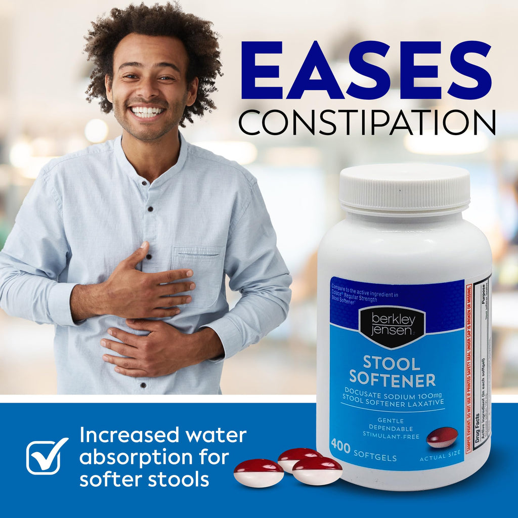 berkley jensen Stool Softener Laxative, Docusate Sodium 100 mg, Stimulant-Free Gentle Dependable Constipation Relief - Helps Pro