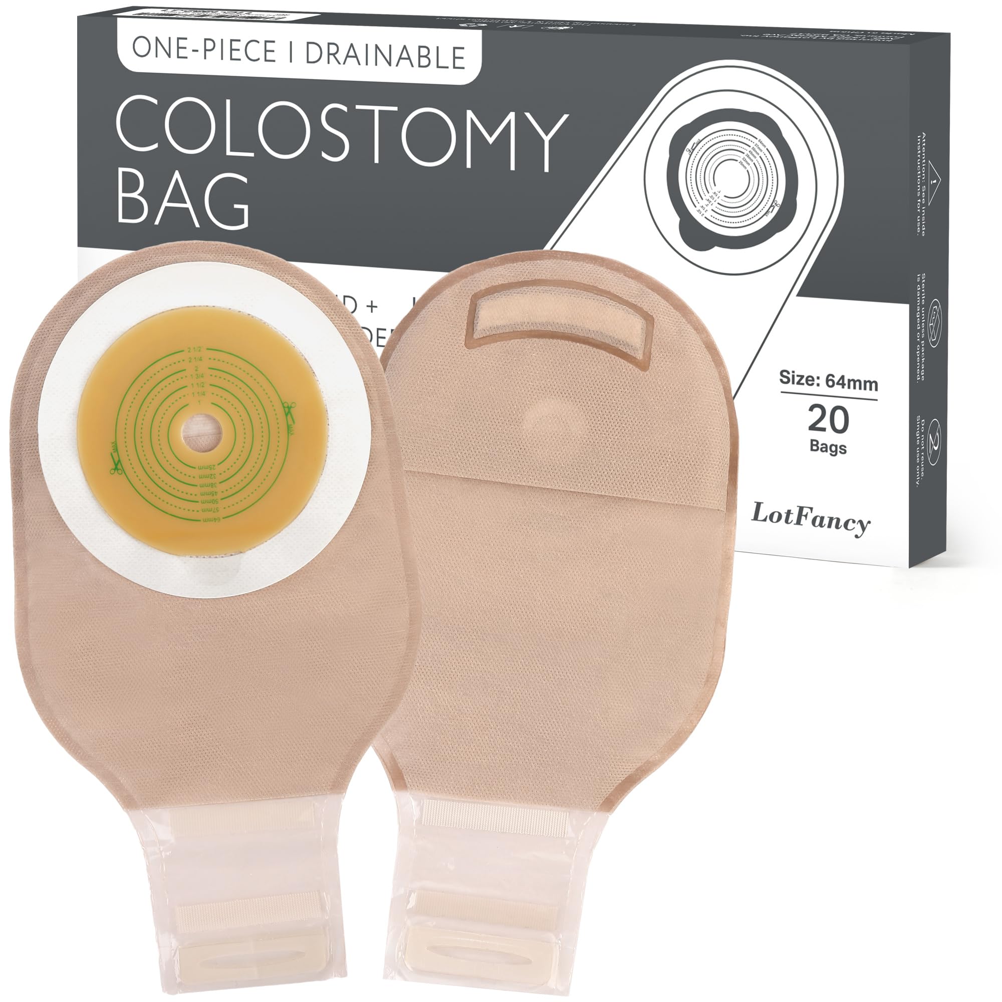 LotFancy Colostomy Bags, Pack of 20, Ostomy Supplies, One-Piece Drainable Pouches with Closure for Ileostomy Stoma Care, Cut-to-