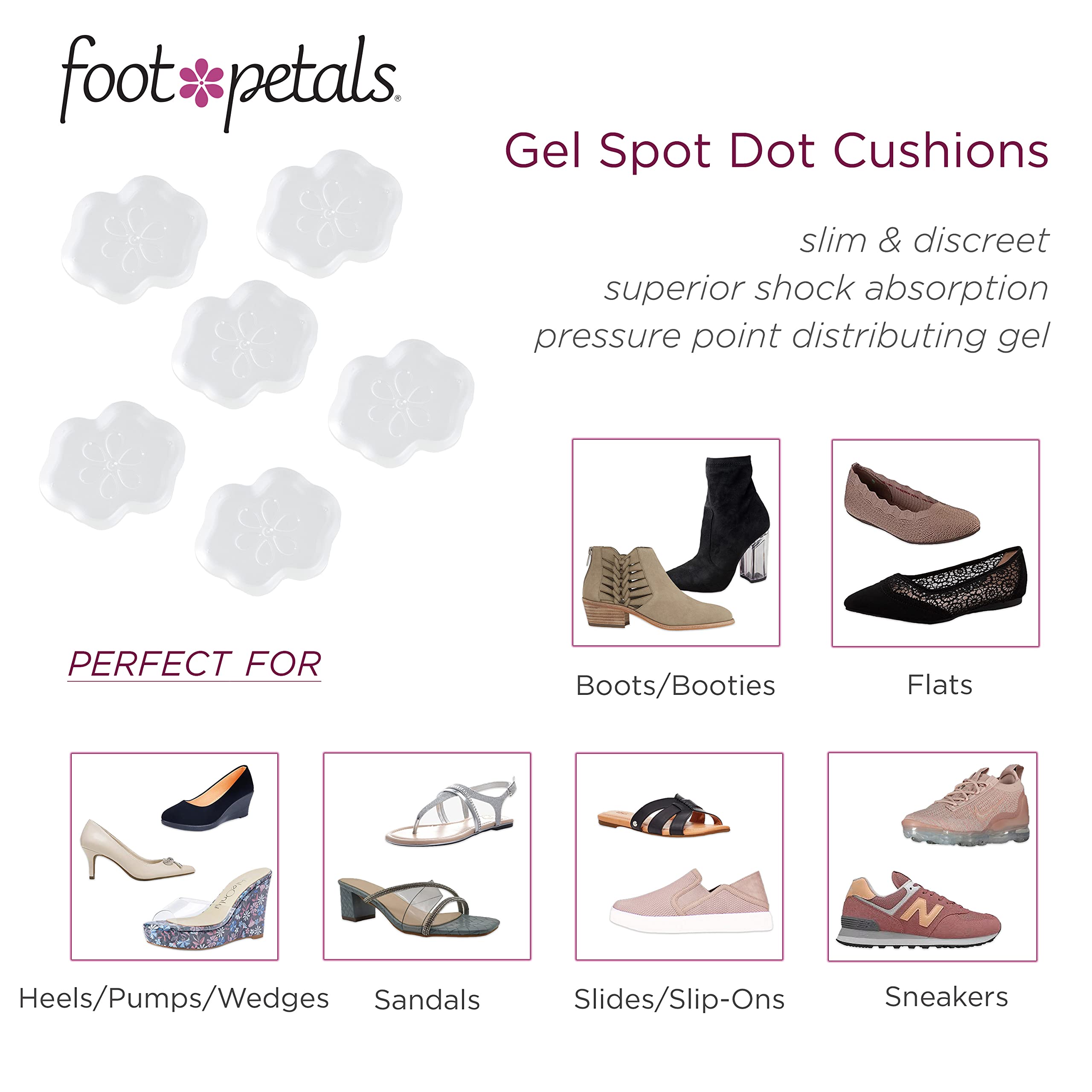 Foot Petals Spot Dot Cushion Scalloped Pressure Point Solution For Blister Relief, Clear