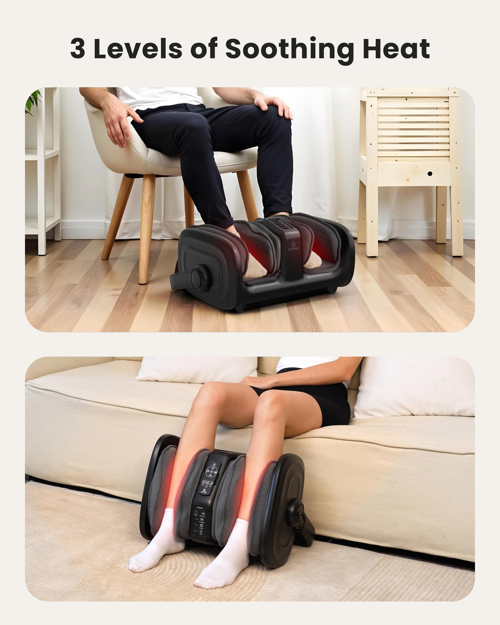 COMFIER Shiatsu Foot Massager with Heat, Calf Massager for Plantar Fasciitis, Kneading/Vibration/Compression Feet Massager, Remo