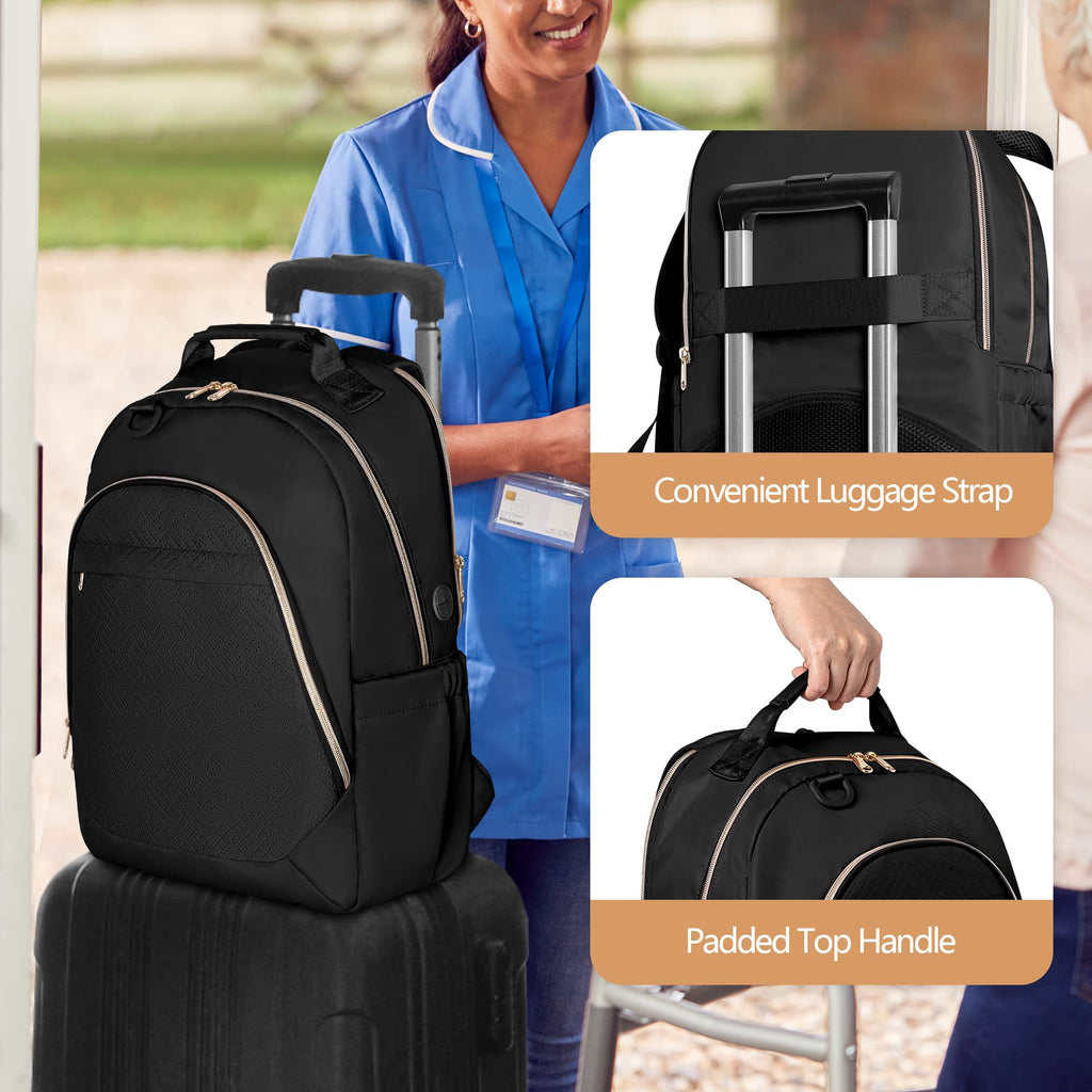 Fasrom Nurse Bag Backpack for Work Women with USB Charging Hole, Home Health Clinical Bag with Laptop Compartment for Staff Nurs