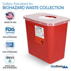 Oakridge Products Large Sharps Container for Home Use and Professional 2 Gallon (2-Pack) with Rotating lid, Biohazard Needle and
