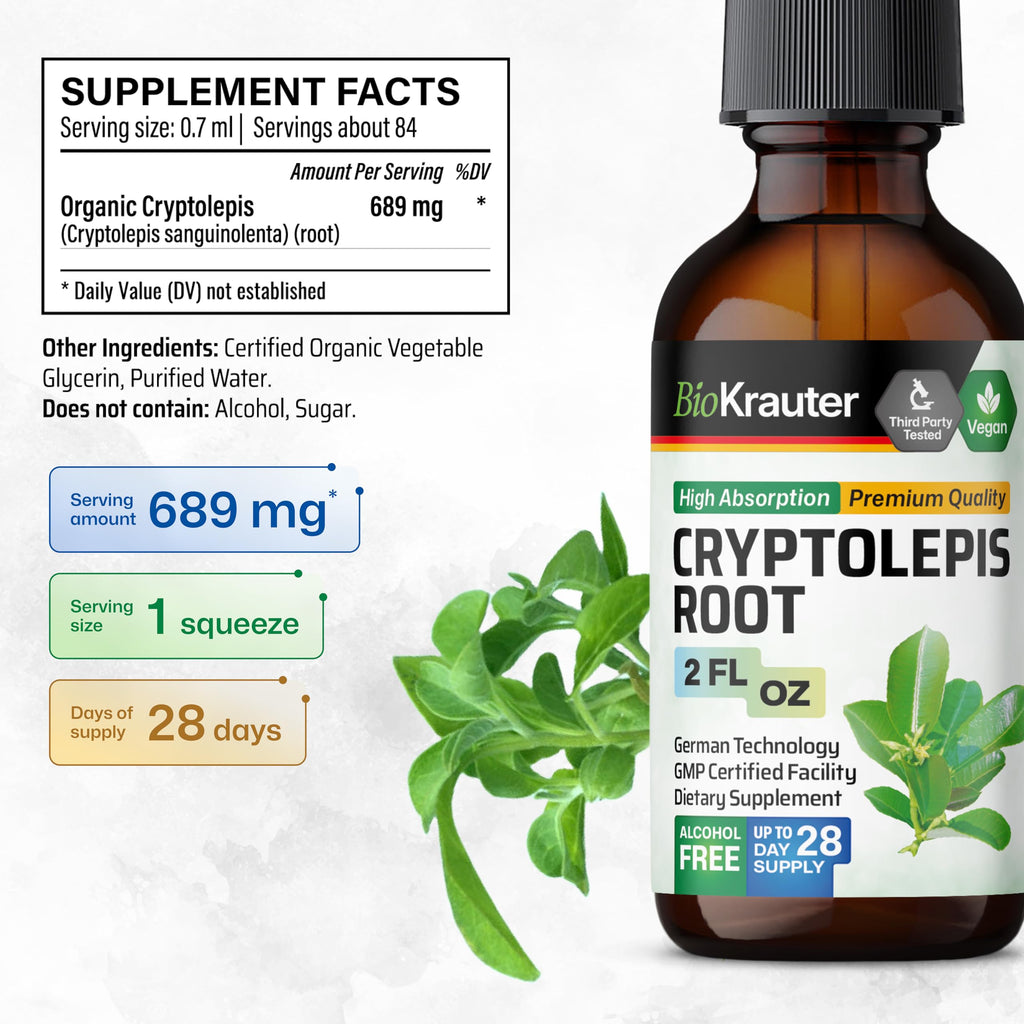 BIO KRAUTER Cryptolepis Sanguinolenta Extract - Vegan Cryptolepis Tincture for Immune Support - Alcohol & Sugar Free - 2 Fl.Oz.