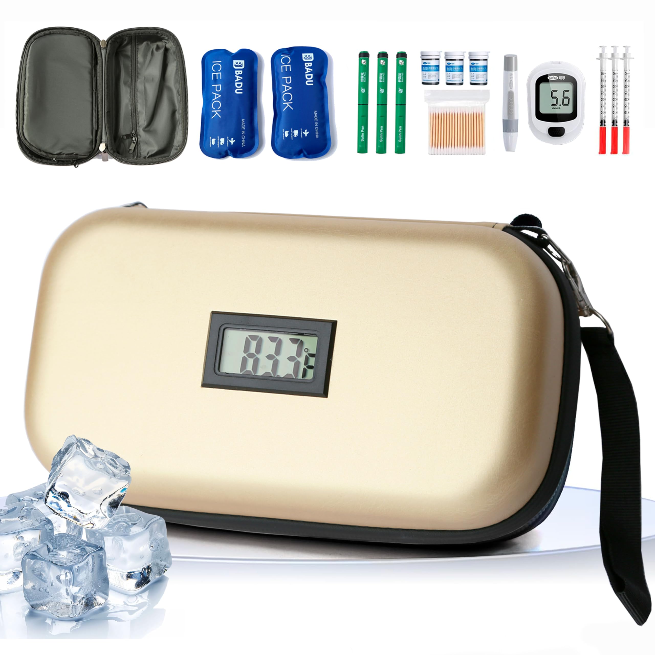 24-Hour Insulin Cooler Travel Case TSA Approved Medication Diabetic Cooler for Daily Life Trip with Thermometer Temperature Disp