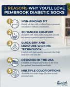 Pembrook Ankle Diabetic Socks for Men & Women | 6 Pairs | Black, White, Blue, Light Blue, Pink, Purple | Mens Diabetic Socks | D