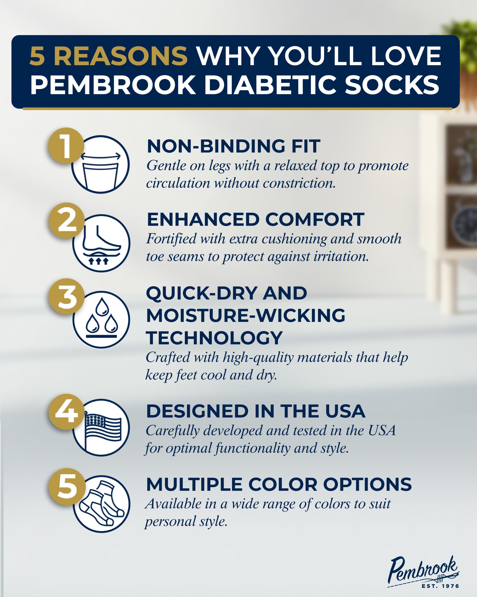 Pembrook Ankle Diabetic Socks for Men & Women | 6 Pairs | Black, White, Blue, Light Blue, Pink, Purple | Mens Diabetic Socks | D