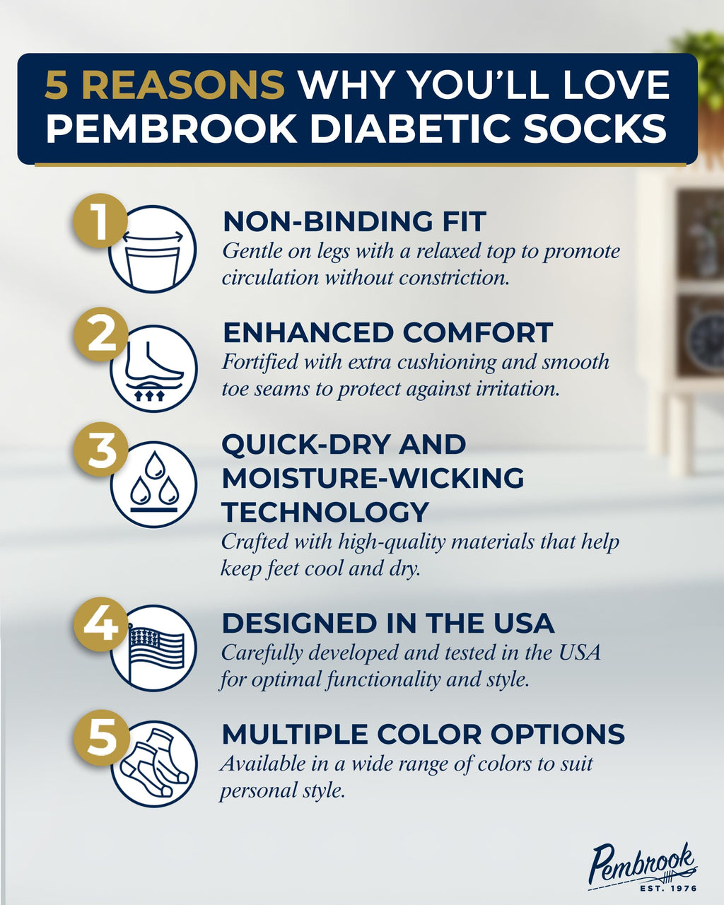 Pembrook White Diabetic Socks for Men & Women | 6 Pairs | Wide Stretch Top Mens Diabetic Socks | Diabetic Socks for Men 9-12 | A