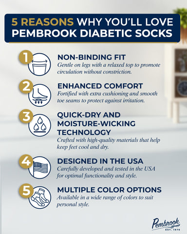 Pembrook Ankle Diabetic Socks for Women and Men | 6 Pairs | Wide Calf and Ankle Neuropathy Socks for Women | Moisture Wicking Wo