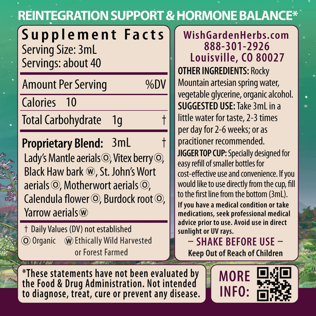 WishGarden Herbs ReBalance After Birth Hormonal - Plant-Based Herbal Supplement with Vitex Berry & Motherwort Supports Healthy P