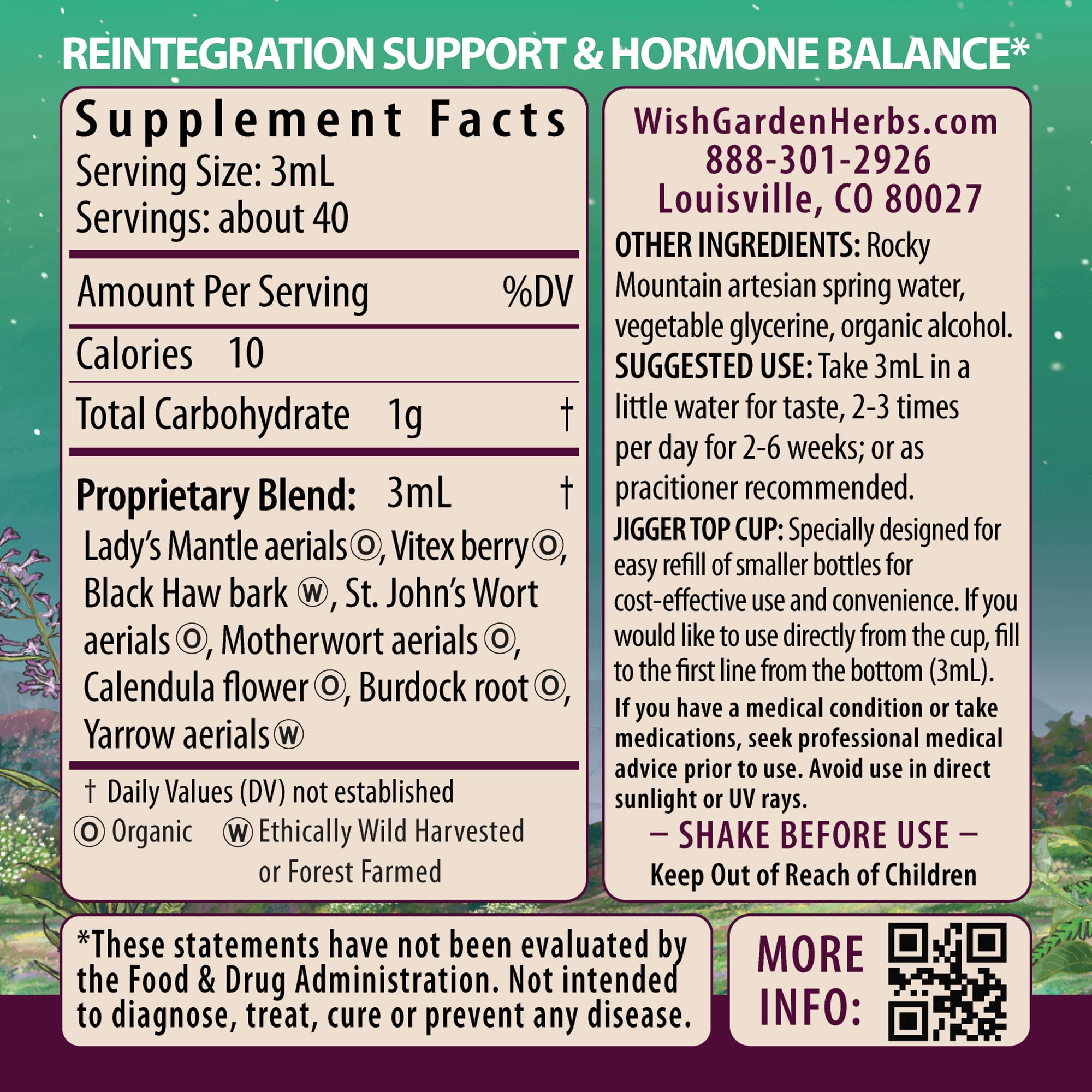 WishGarden Herbs ReBalance After Birth Hormonal - Plant-Based Herbal Supplement with Vitex Berry & Motherwort Supports Healthy P