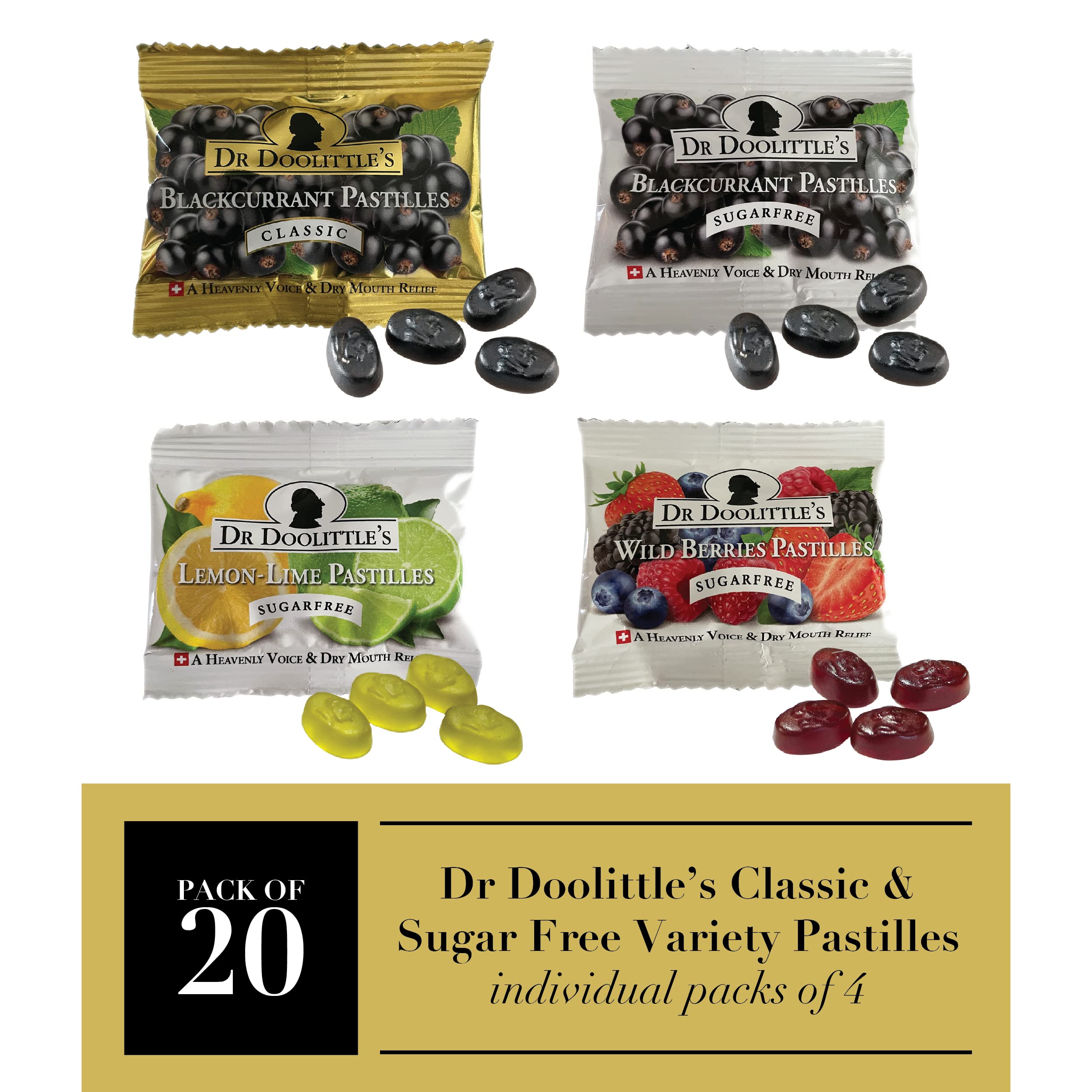 Dr. Doolittles Soft Fruit Pastilles Sugar Free and Classic Variety Pack for Voice and Throat, Travel Size Bag, approximately 4 C