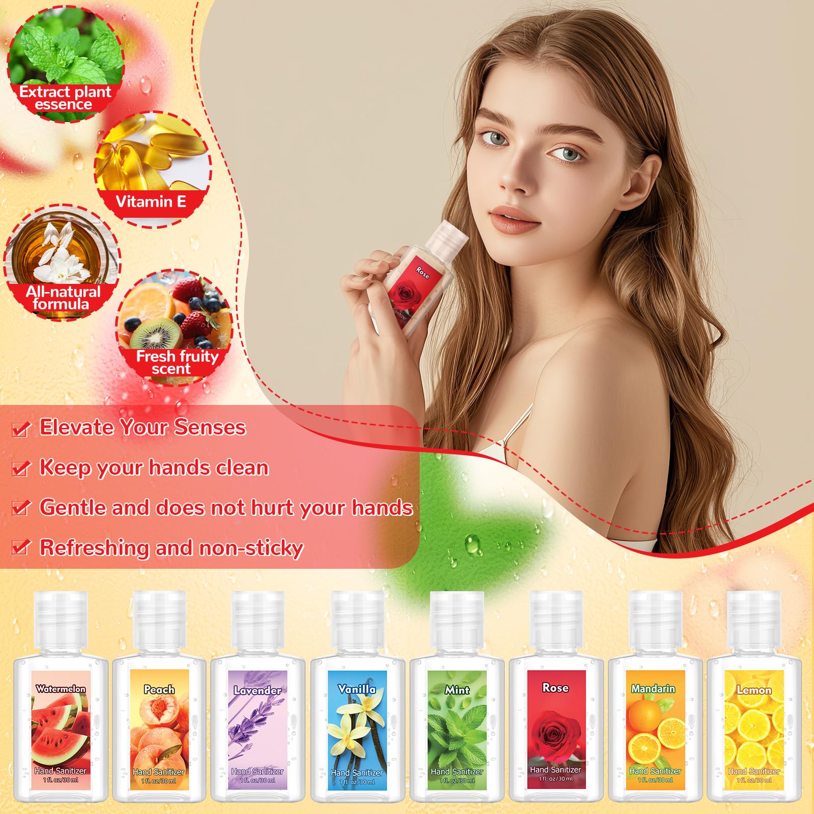 Frienda 24 Pcs Mini Hand Sanitizer Bulk Scented Hand Sanitizer Travel Size 1 Fl oz Peach Lavender Vanilla Assorted Scents Saniti