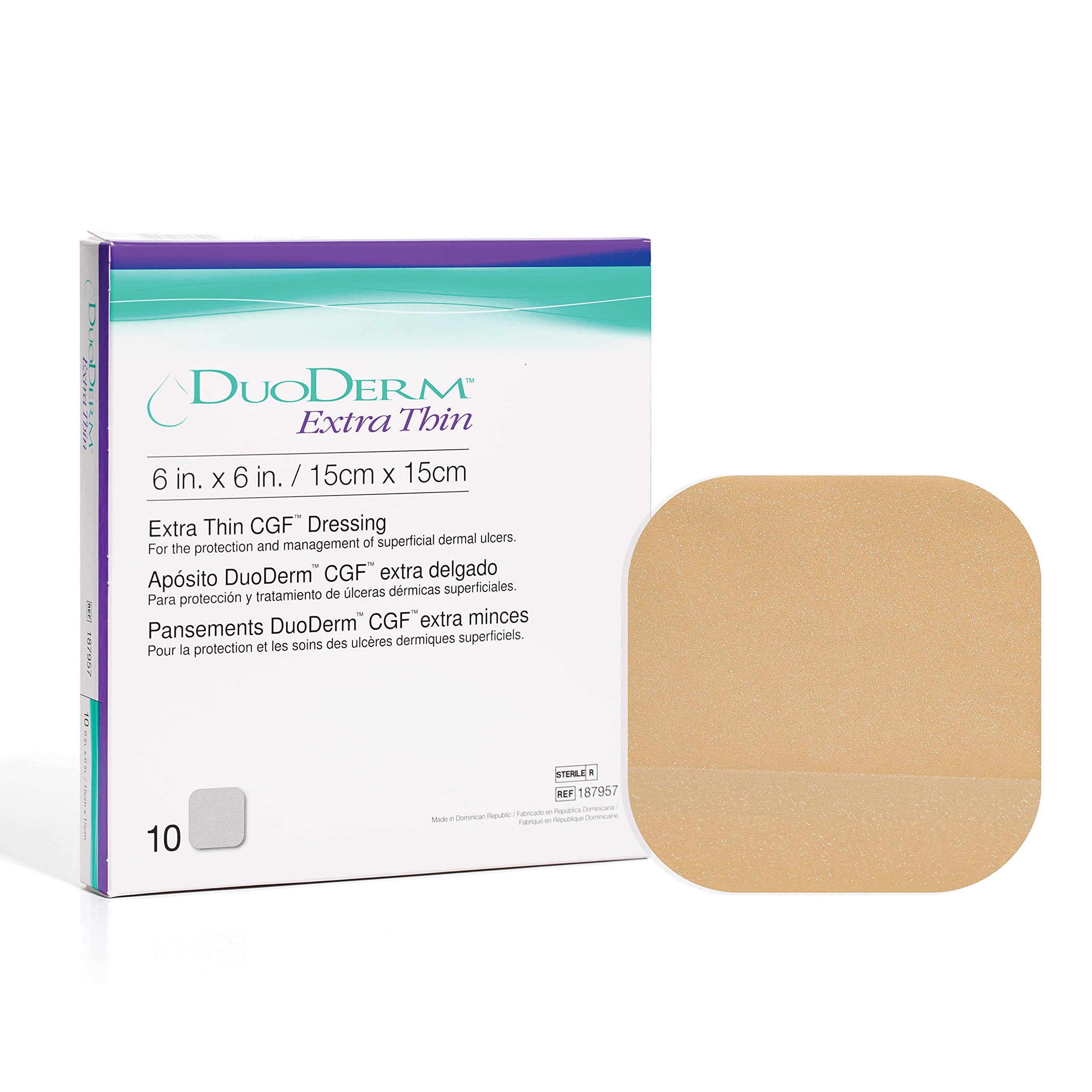 ConvaTec DuoDERM Extra Thin Control Gel Formula 6x6 Hydrocolloid Sterile Adhesive Dressing for Superficial Wounds, Low Friction,