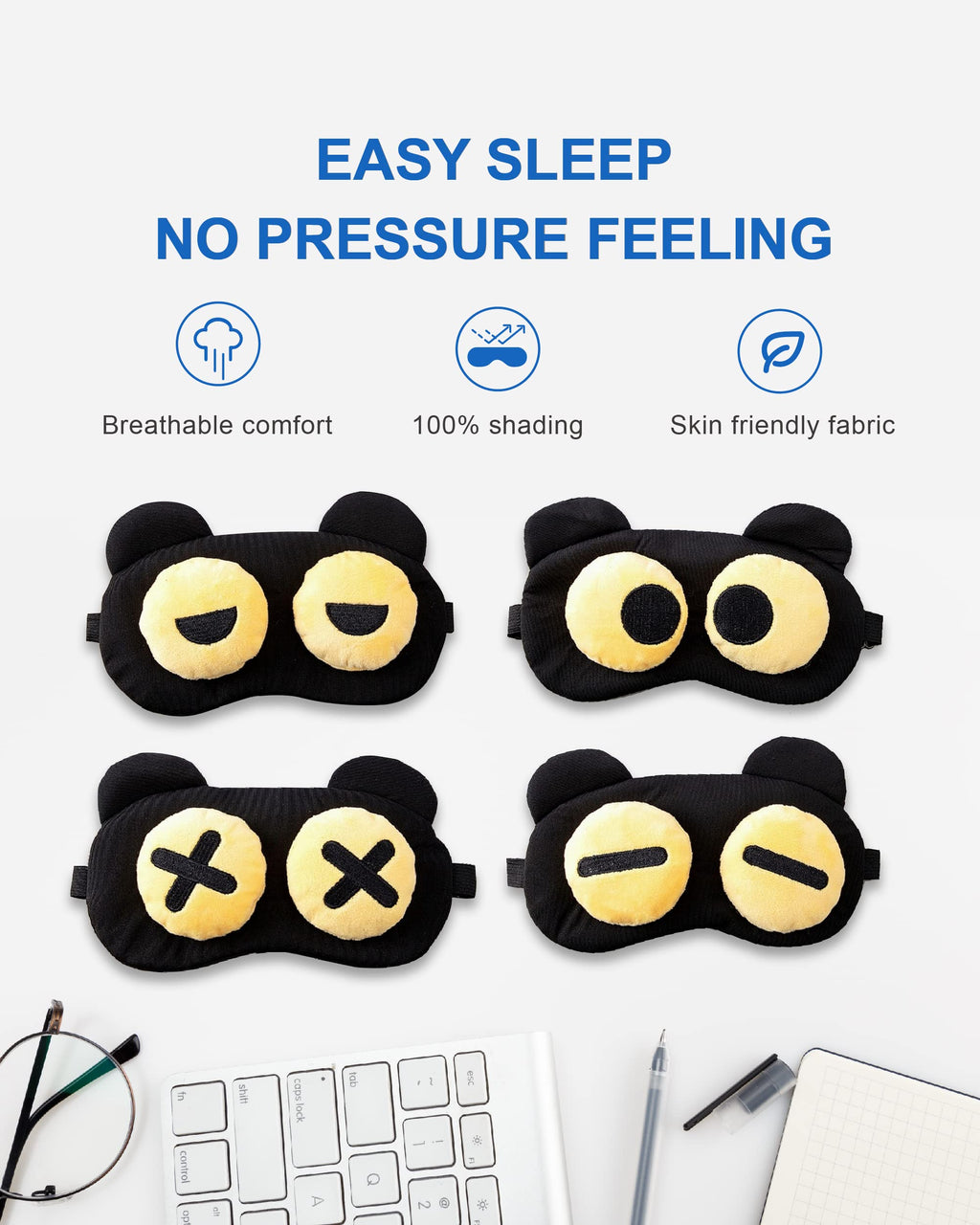 2 Pieces Eye Sleep Mask Funny Cover Eye Blindfold for Women Men Kids, 100% Blackout Sleeping Mask with Adjustable Strap, Sleepin