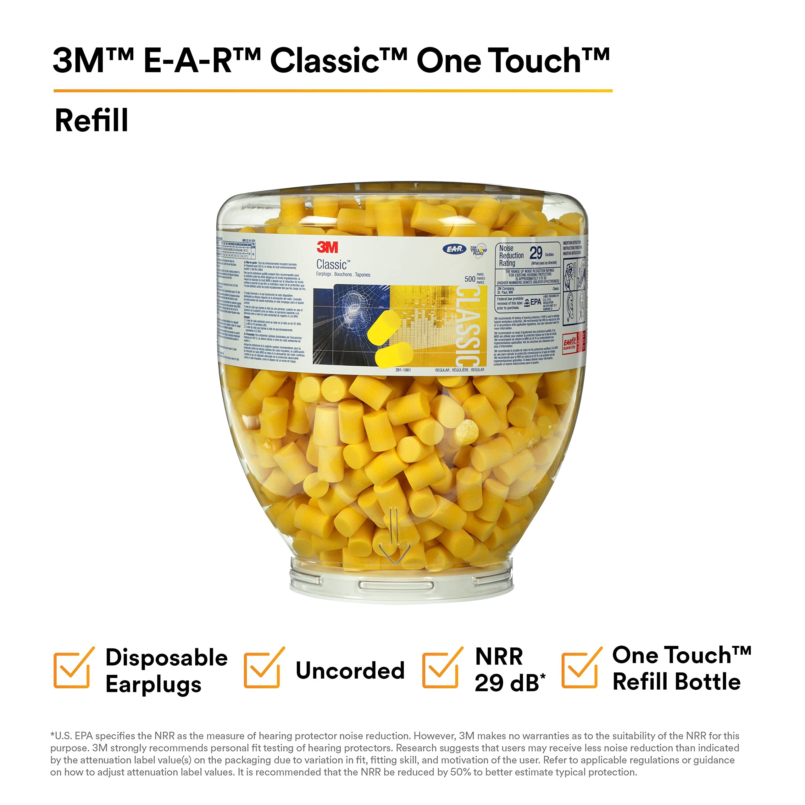 3M E-A-R Classic One Touch Refill 391-1001 (Case of 500)