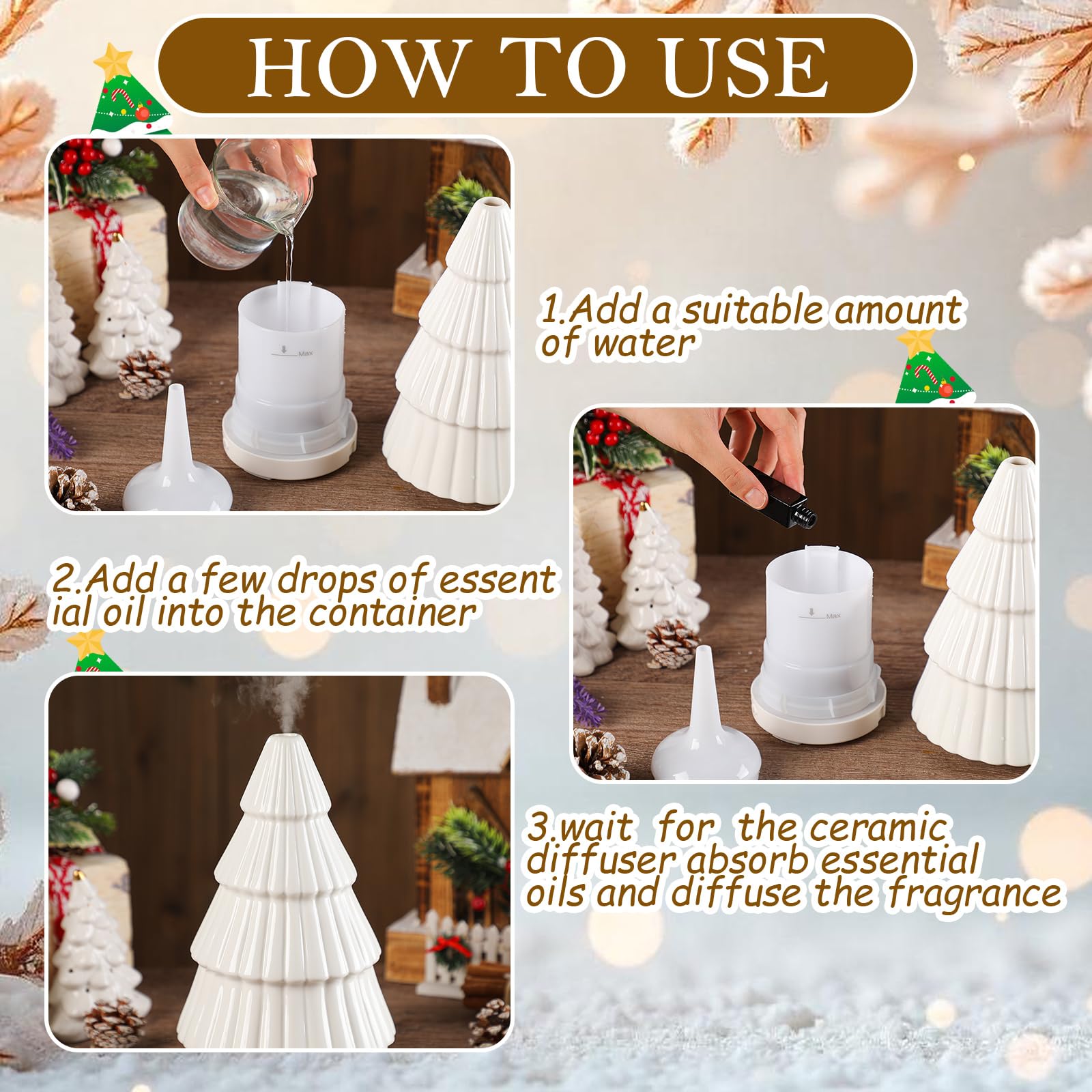 Rossesay Christmas Essential Oil Diffuser Gifts Ceramic 120ml Christmas Tree Diffuser for Essential Oil Cute Small Aromatherapy
