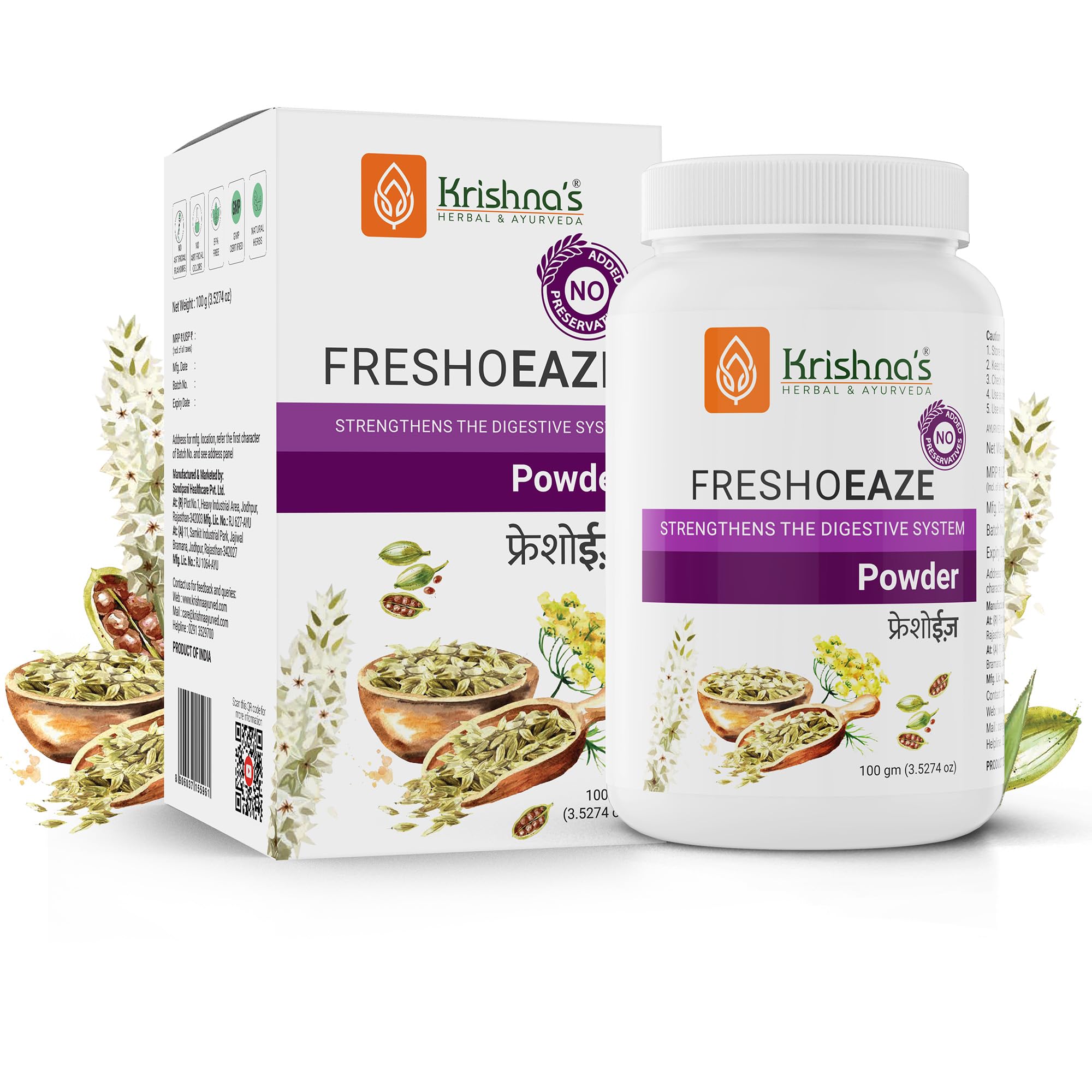KrishnaS Freshoeaze Powder | Ayurvedic Digestive Formula | Relieves Indigestion, Gas & Acidity | Natural Support For Gut Wellne