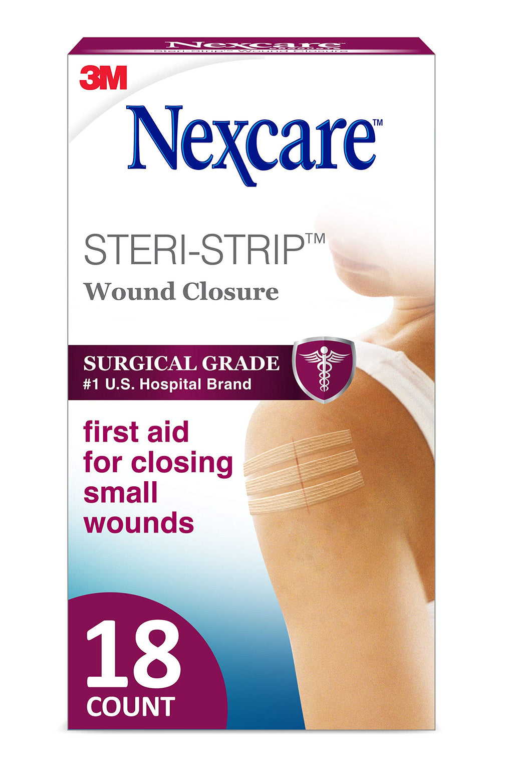 Nexcare Steri-Strip Wound Closure, Breathable Strips Hold Small Wounds Firmly Closed, Great After Sutures or Staples - 18 Wound 