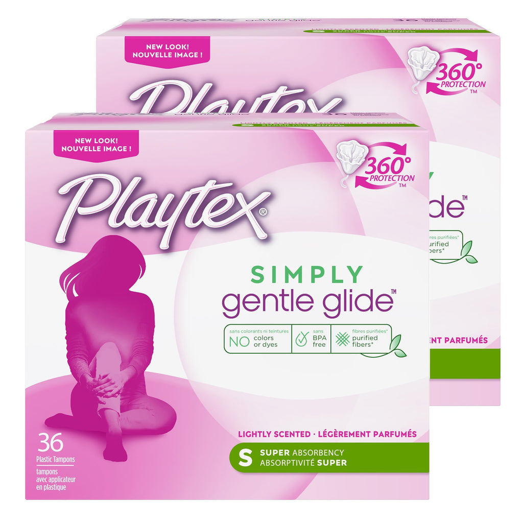Playtex Gentle Glide Tampons with Triple Layer Protection, Super, Lightly Scent - 36 Count (Pack of 2), Scented