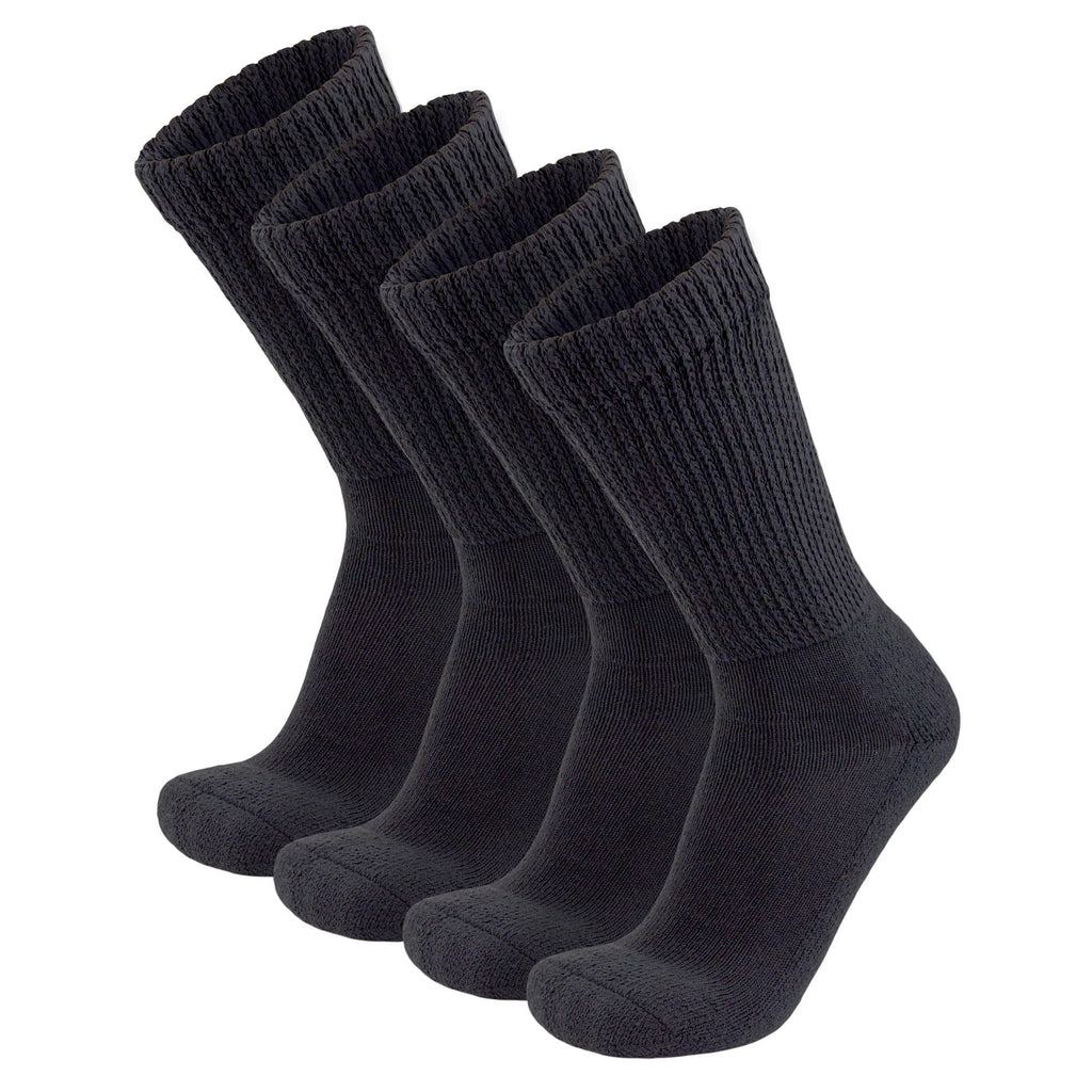 4 Pairs of Diabetic Extra Thick Warm Cotton Socks, Triple Cushioned Crew Slipper Socks (Black, Size 10-13)