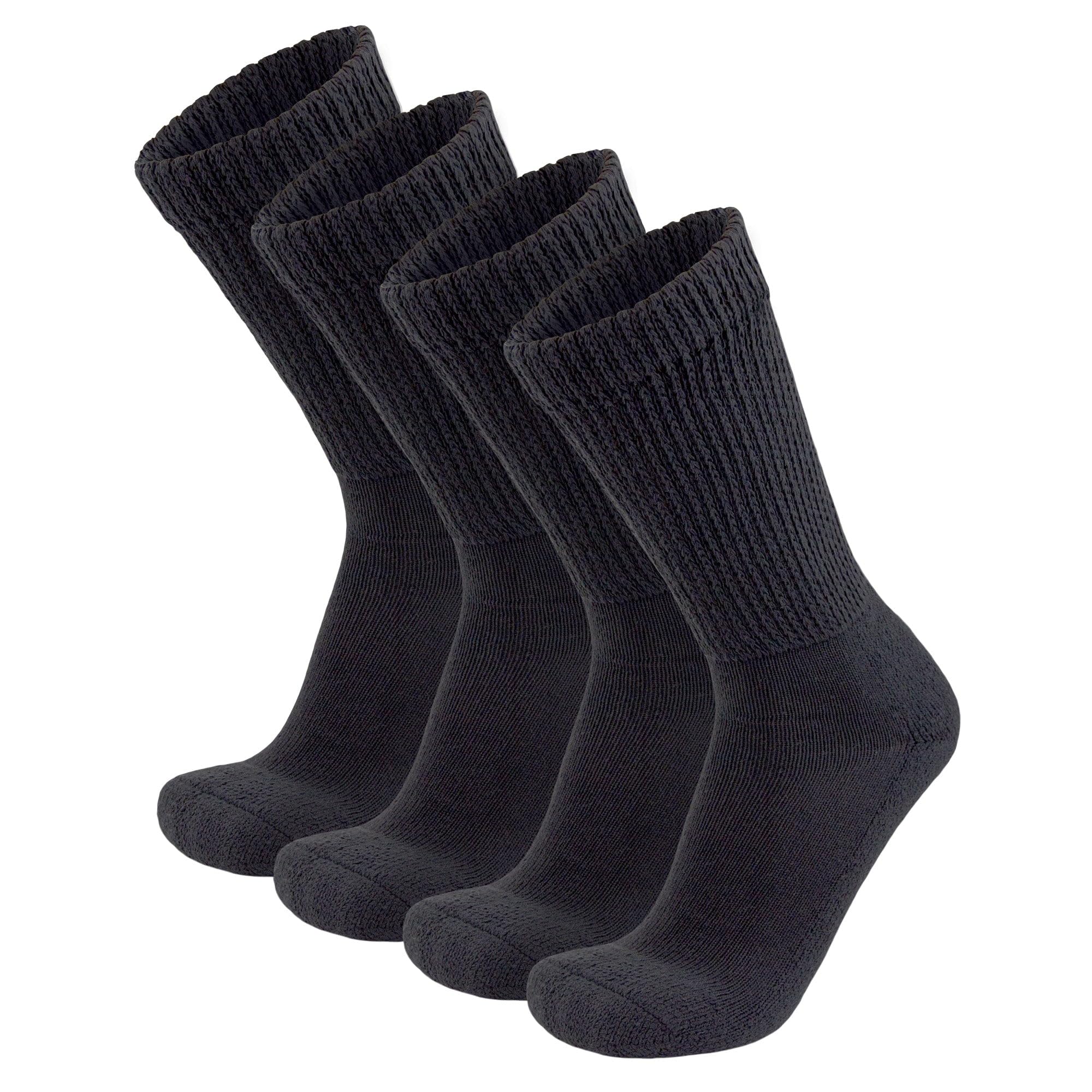4 Pairs of Diabetic Extra Thick Warm Cotton Socks, Triple Cushioned Crew Slipper Socks (Black, Size 10-13)