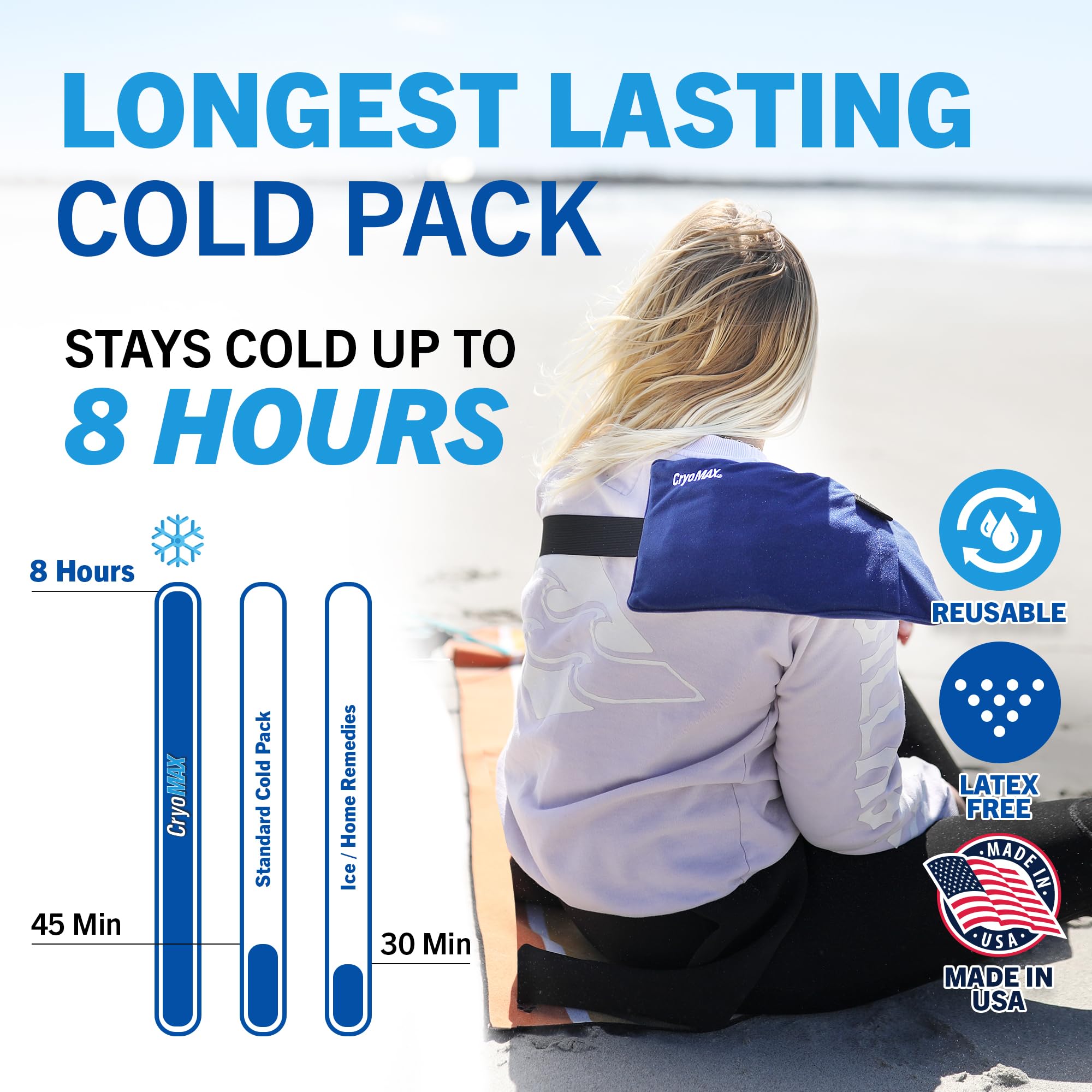 Cryo-Max Cold Pack, 8 Hour Reusable Cold Therapy Ice Pack for Elbows, Knees, Neck + More, Medium, 6 x 12 (1 Count)