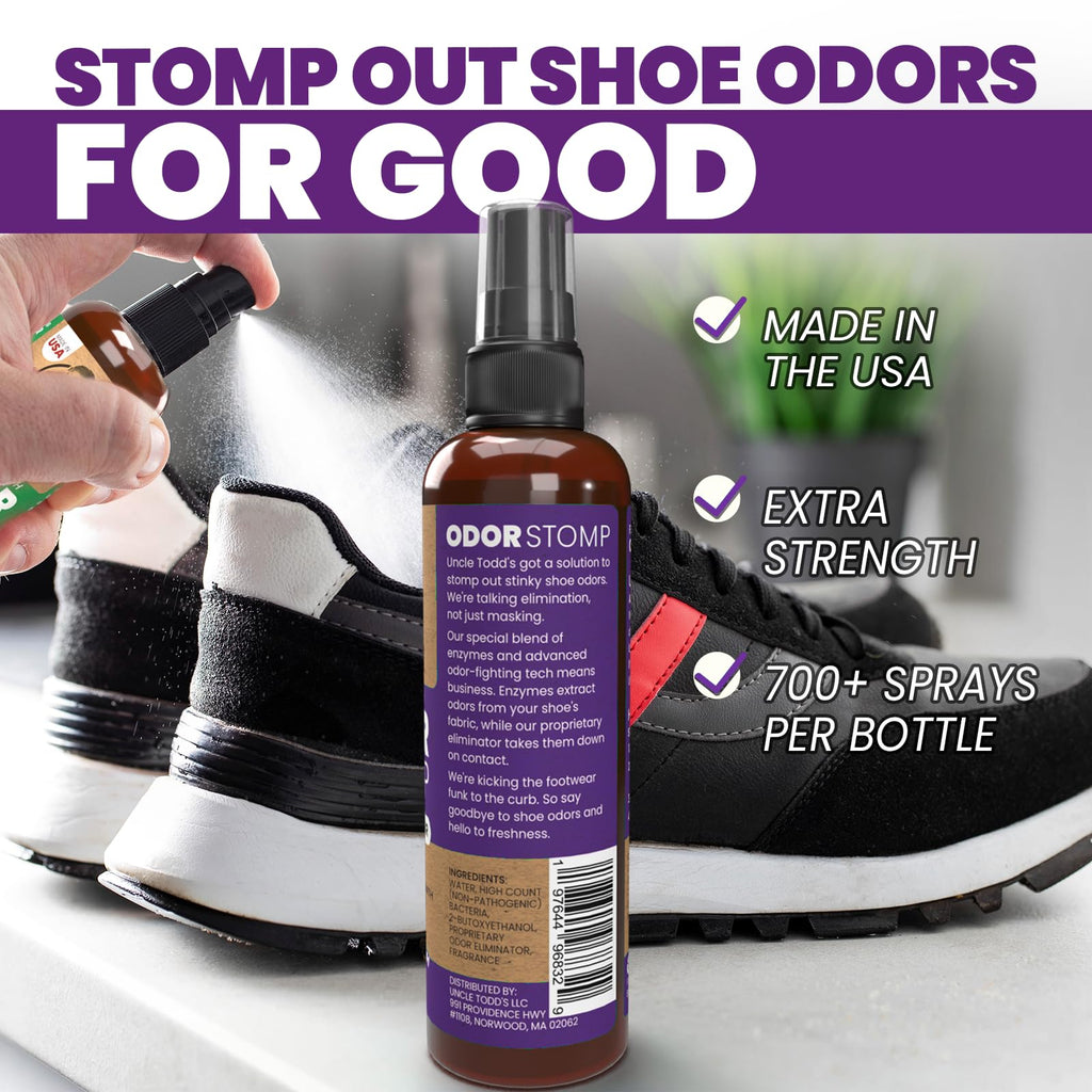 Uncle Todds Shoe Deodorizer Spray - Proven & Powerful Enzyme Formula Spray for Shoe Odor Elimination in All Footwear (Midnight