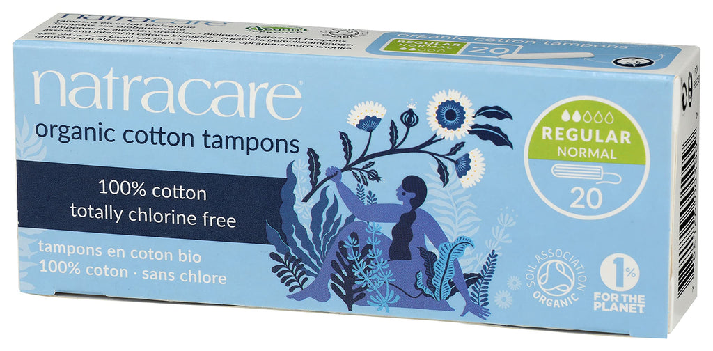 Natracare Non-Applicator 100% Organic Cotton Tampons, Regular, Totally Chlorine Free, Biodegradable and Compostable (1 Pack, 20