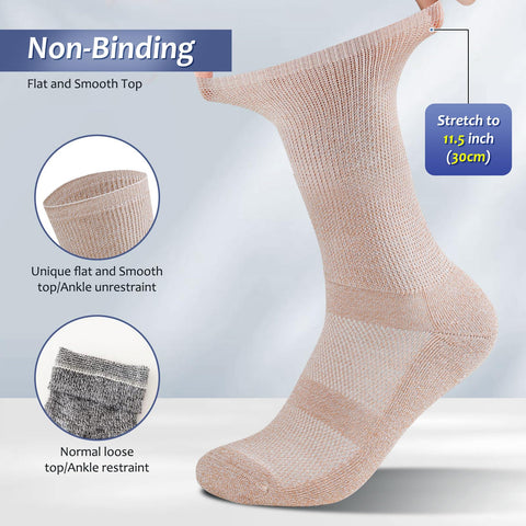 Bulinlulu Diabetic Socks for Men Women-6 Pairs Bamboo Viscose Non Binding Crew Diabetic Neuropathy Socks with seamless toe for m