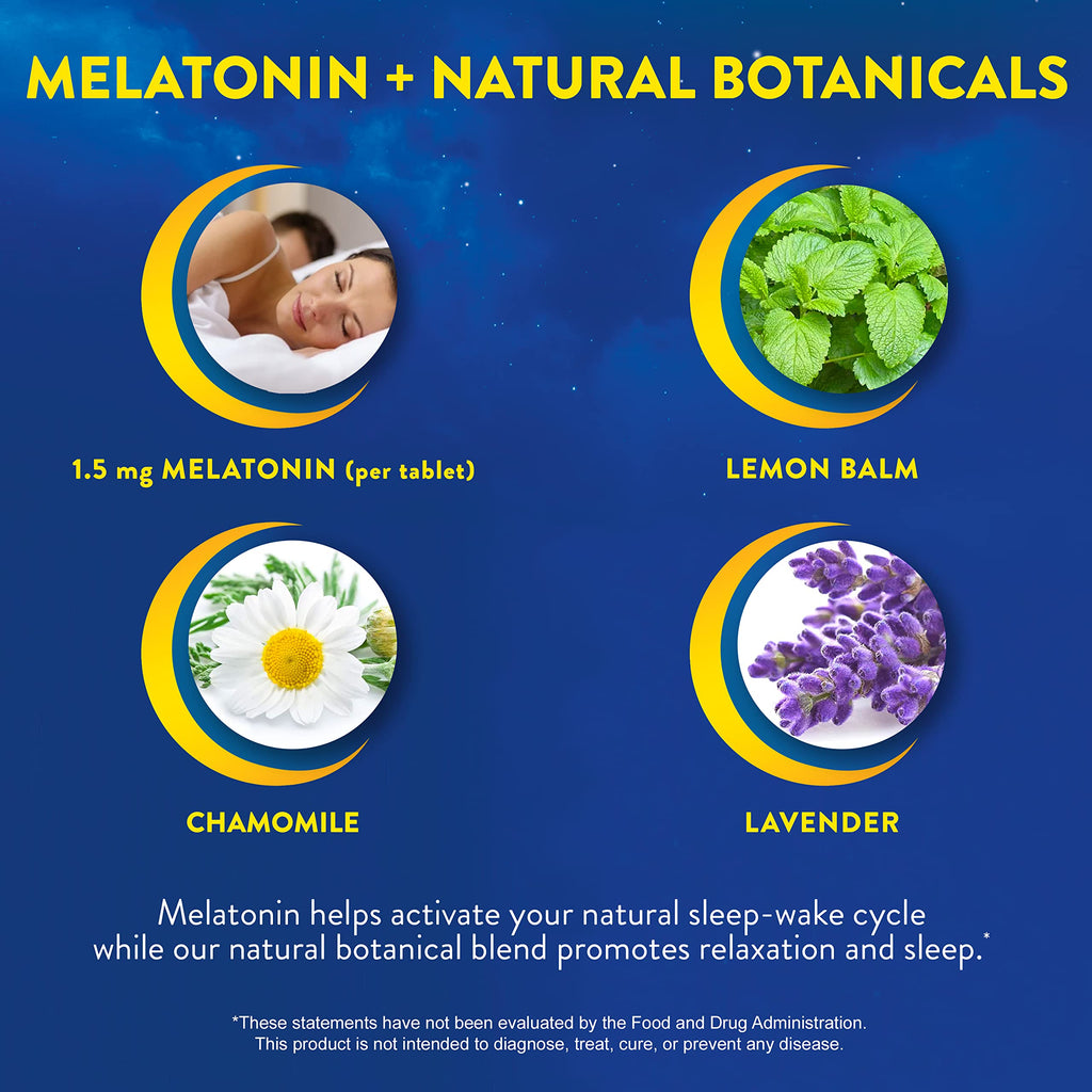 MidNite Back to Sleep Low Dose, 1.5 mg Melatonin Sleep Aid, Non-Habit Forming, Herbal Dietary Supplement for Adults, Drug-Free,